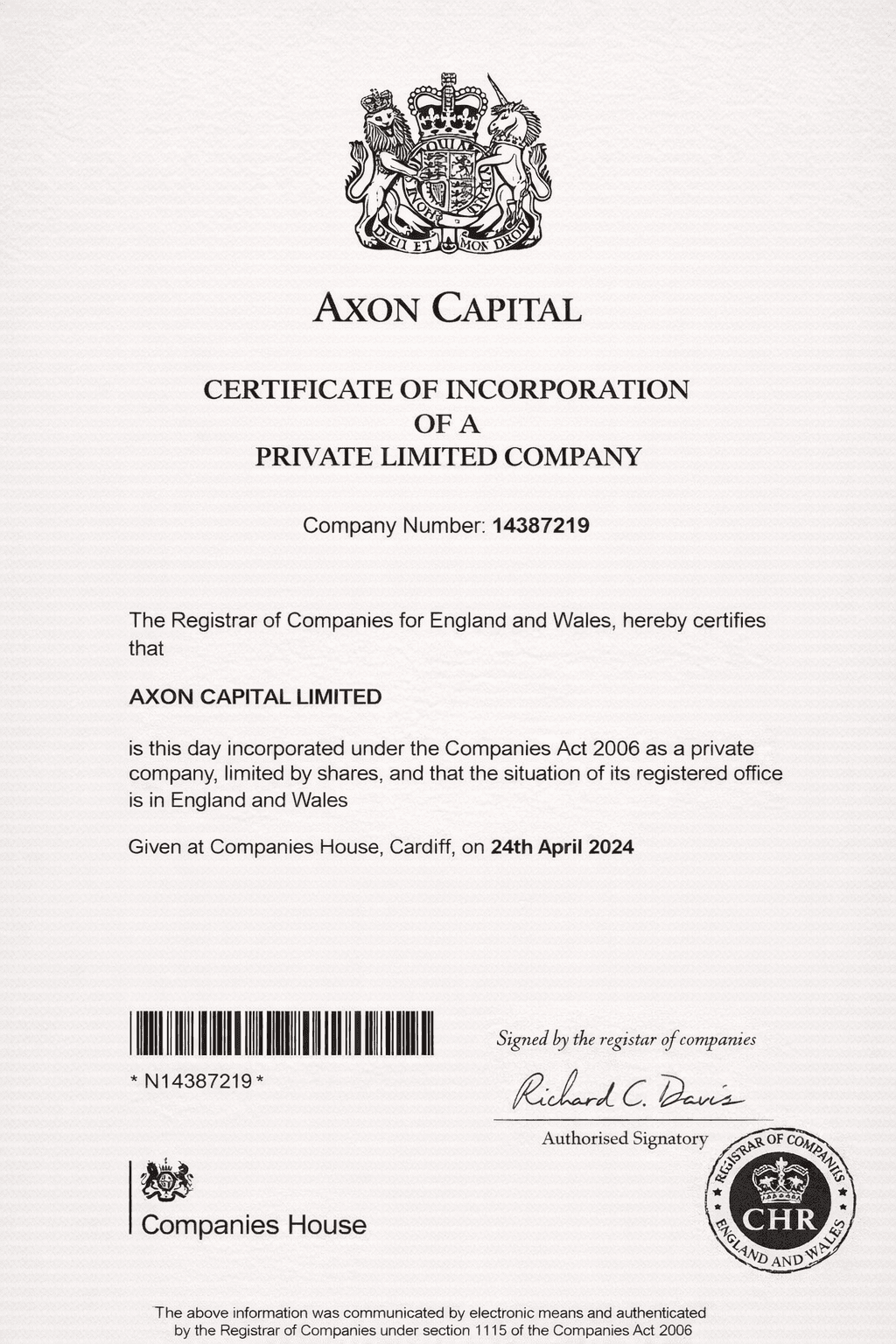Certificate of incorporation